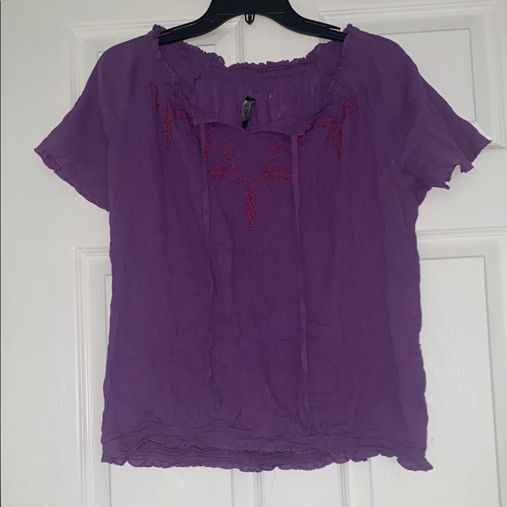 Women's Short-Sleeved Sheer Purple Top